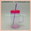 plastic mason jar tumbler with straw and handle